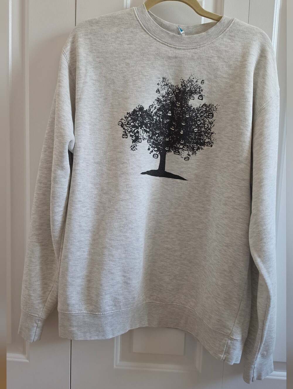 Halloween Glow In The Dark Tree Light Gray Tree Graphic Crewneck Sweatshirt